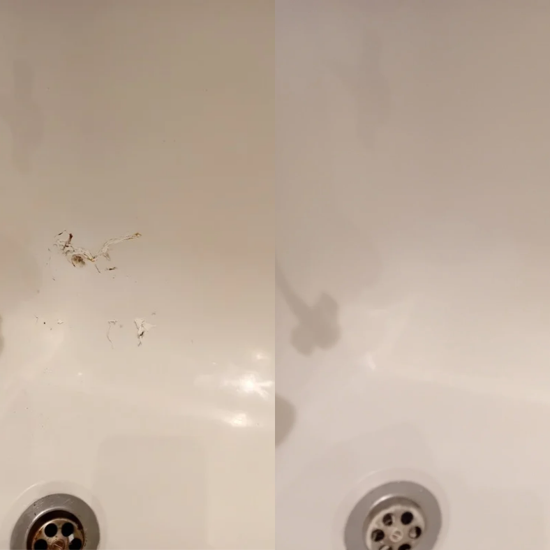 Sink repair Bristol before and after photo of a sink chip repair