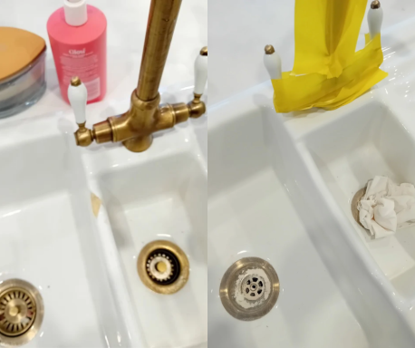 Before and after image of a chipped sink and after being repaired.