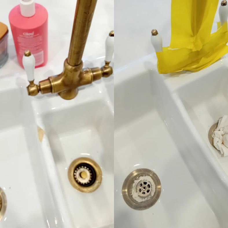 sink repair Newport before and after photo of a sink chip repair